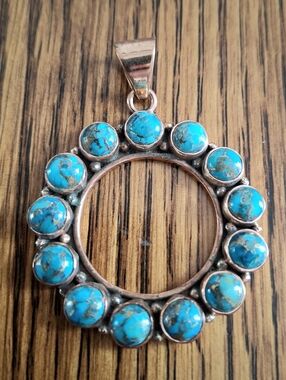 Pendant Turquoise Circle Natural Stones On Copper